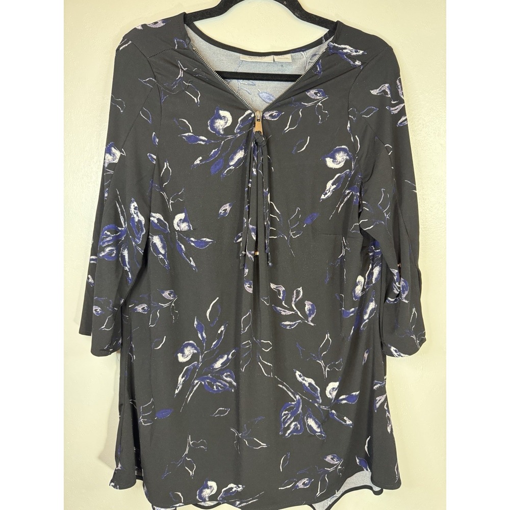 Avenue Studio Black Midnight Floral Shirt Stretch V-Neck Top Women's‎ Size 18